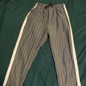 Grey/white pinstripe sweats